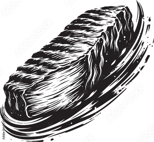 Elegant sumi-e interpretation of Texas barbecue brisket with art