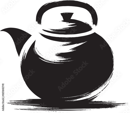 Minimalist Sumi-e Illustration of Teapot with Brush Stroke Textu