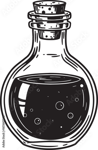 Mysterious elixir in vintage bottle, captivating potion in monoc