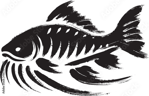 Elegant sumi-e illustration of a fried catfish in minimalist sty