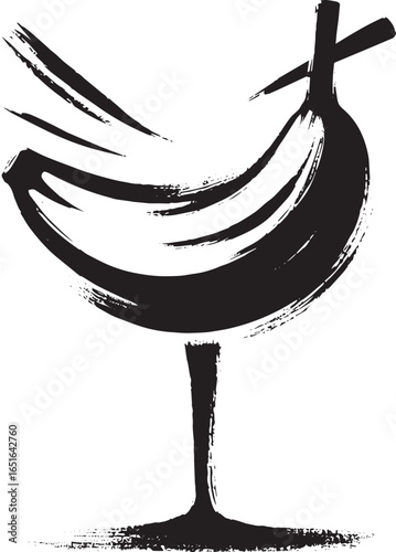 Minimalist Sumi-e Illustration of Banana Daiquiri Cocktail in Bl