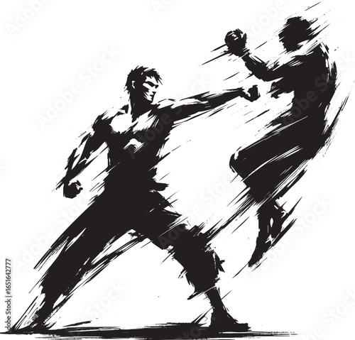 Sumi-e martial artist intercepts punch with swift hand, japan in