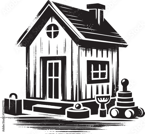 Whimsical abode and toys rendered in brushstroke style, a miniat