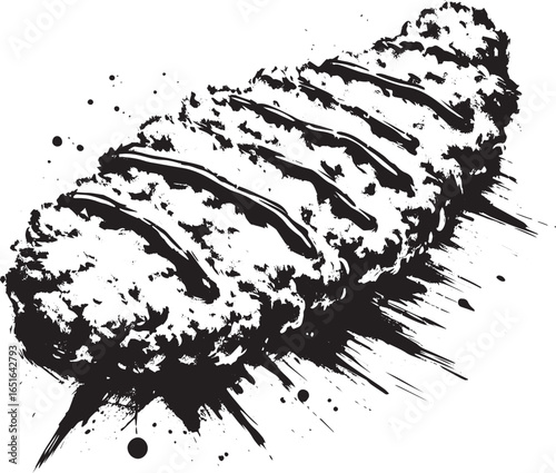 Minimalist Sumi-e Style Wiener Schnitzel Illustration with Brush