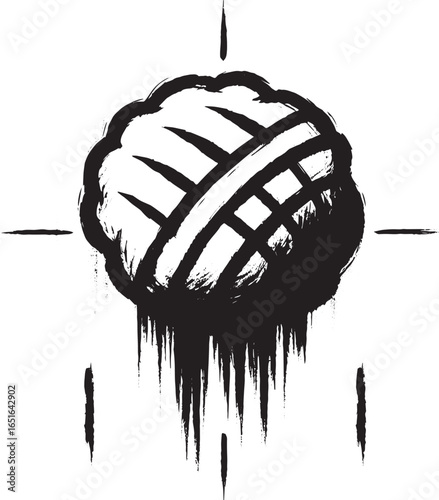 Minimalist sumi-e depiction of a Bakso, with brush stroke textur