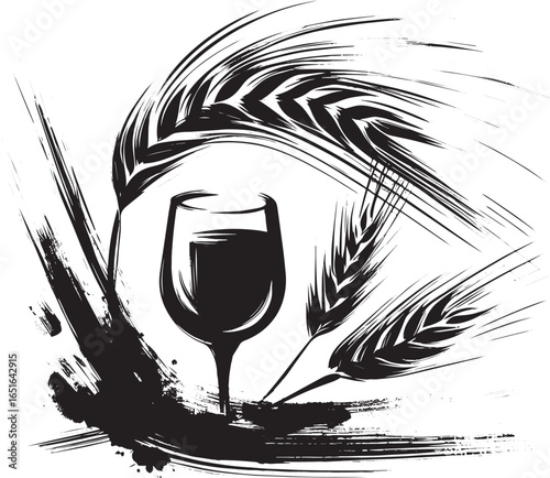 Ethereal Barley Wine Depiction: Sumi-e Ink Artistry of Beverage