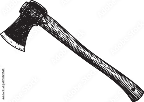 Vintage Woodcut Style Axe Illustration on White Background for R