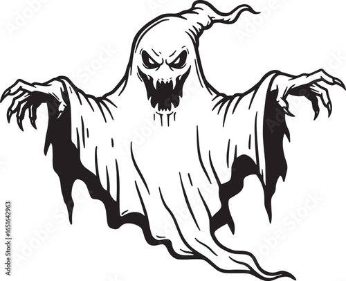Terrifying apparitions in the night a chilling monochrome illust