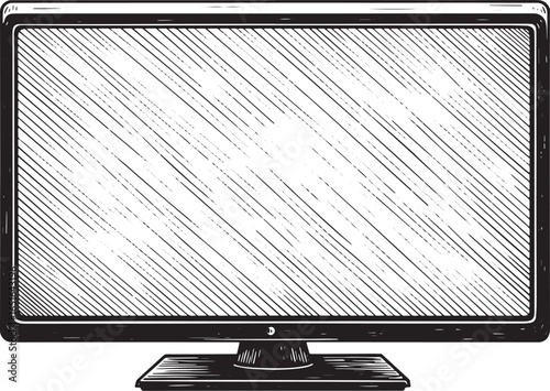 Vintage Television Screen Illustration in Woodcut Style, Isolate