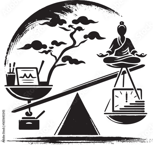 Zenith of Serenity: Sumi-e Balance Between Labor and Leisure Con