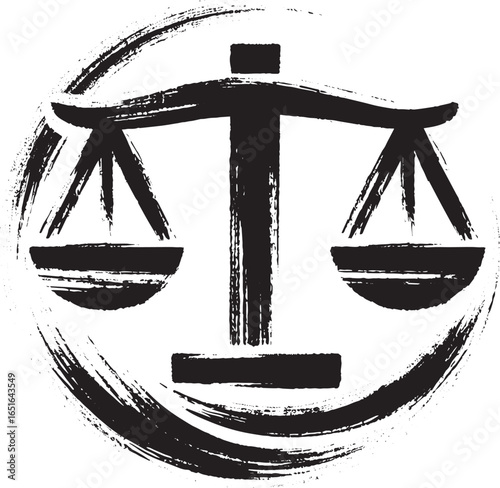 Abstract justice balance symbol in sumi-e style brush stroke con