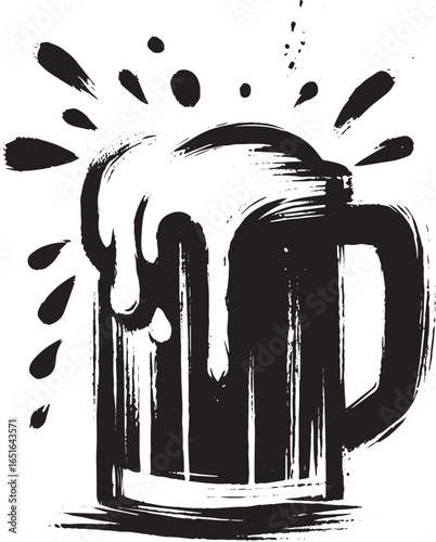 Minimalist beer mug illustration in sumi-e style with brush stro