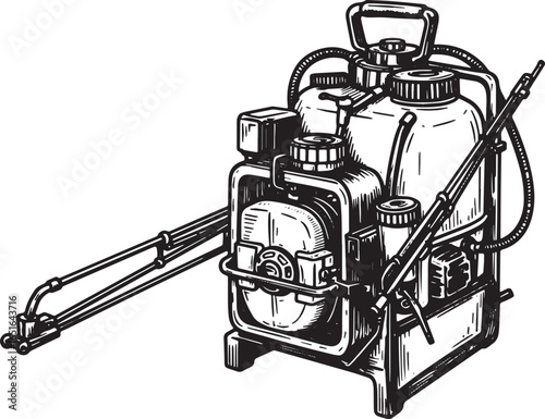 Hand Drawn Pest Control Sprayer Machine in Black and White Style