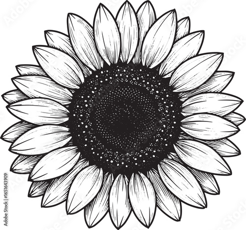 Elegant sunflower in monochrome, showcasing botanical beauty wit