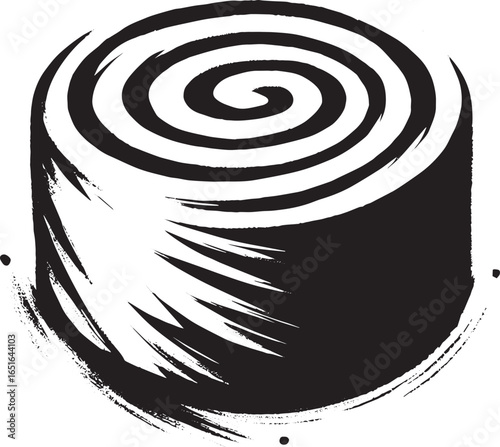 Minimalist sumi-e style Swiss Roll Illustration with brush strok