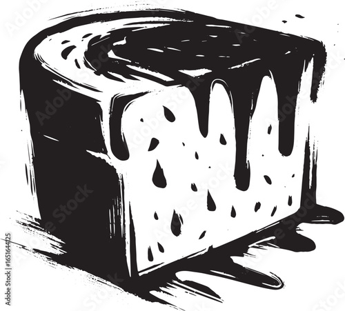 Minimalist Sumi-e Illustration of Welsh Rarebit with Dripping Sa