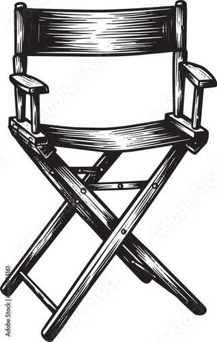 Engraved Director's Chair Illustration, Film Production Equipmen