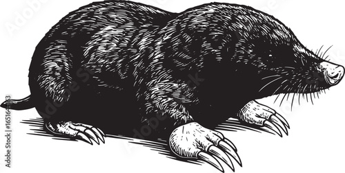 Artistic Woodcut Style Illustration of a European Mole Isolated