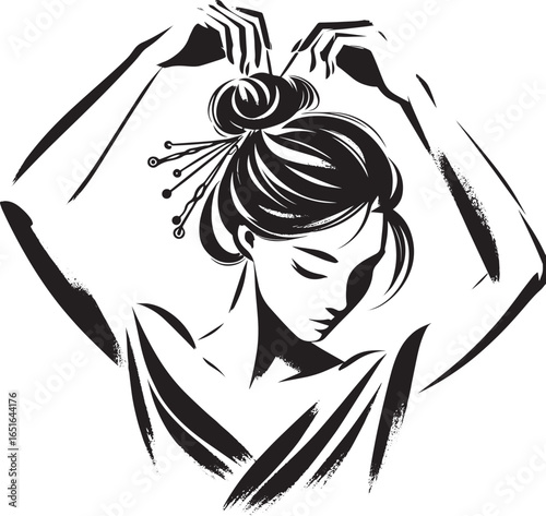Elegant simplicity: a woman's hair styling ritual depicted in mo