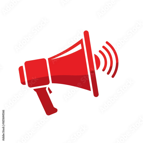A vibrant red megaphone illustration with radiating sound waves, isolated on white background.