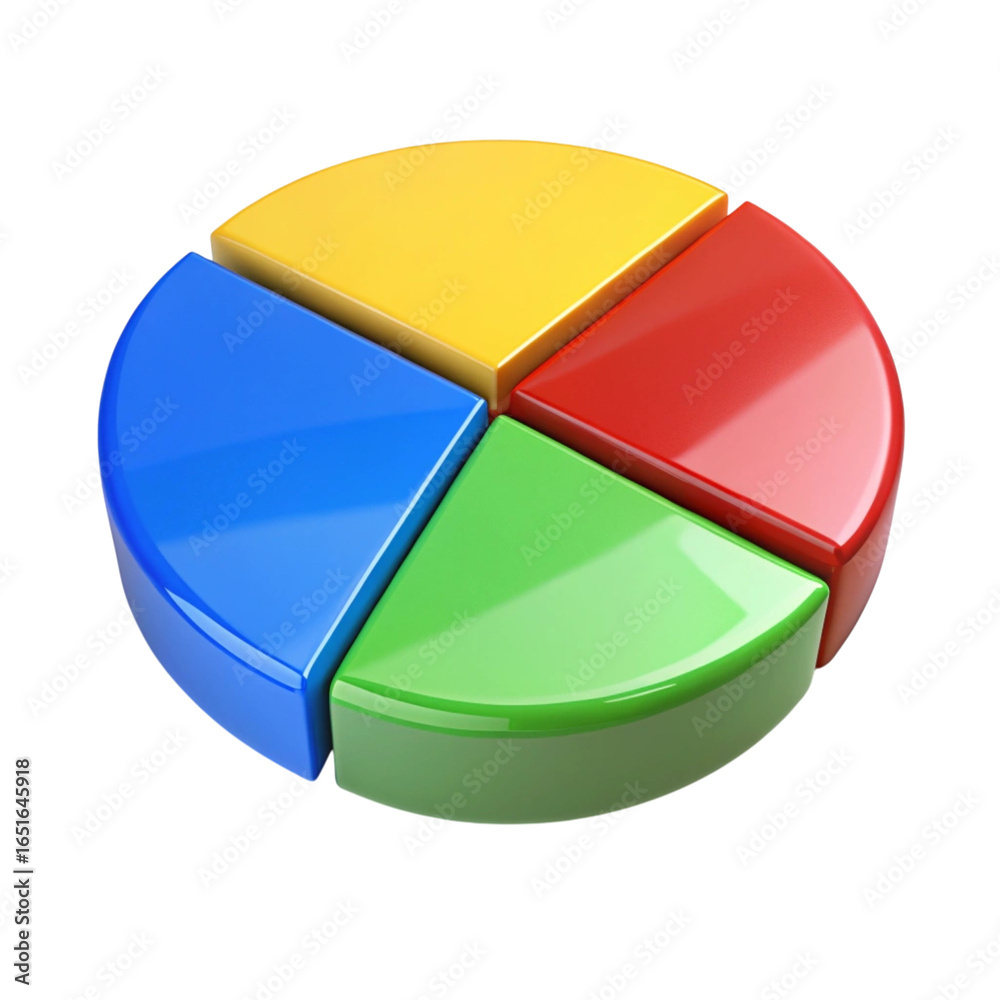 Obraz premium Colorful 3D Pie Chart with Four Segments on Black Background