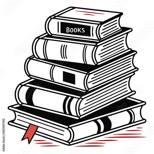 Stack of Books with Red Bookmark and Word Books reading knowledge