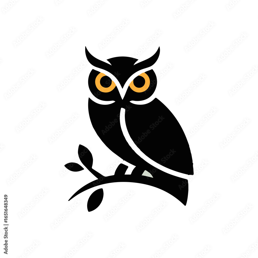 Fototapeta premium Owl silhouette vector illustration, great horned owl silhouette icon on white background.