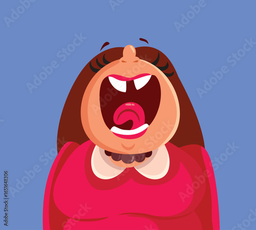 Mature Woman missing a front Tooth Vector Illustration. senior adult starting to lose teeth because of periodontal disease 
