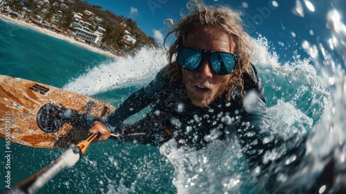 Action shot of surfer in wave