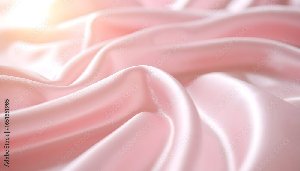 Fototapeta premium Close Up Of Pink Silk Fabric With Soft Texture Creating Elegant Waves Illuminated By Sunlight