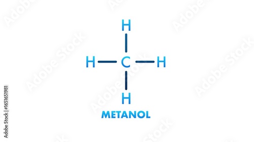 Methanol Molecule Structure on White and Green Screen Background