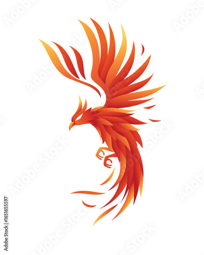  a stylized phoenix, a mythical bird known for its fiery essence and association with rebirth and immortality