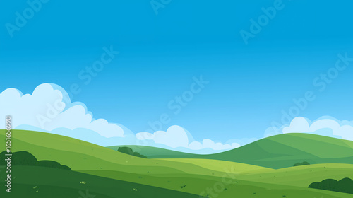 Meadow And Hills Under Blue Sky Illustration