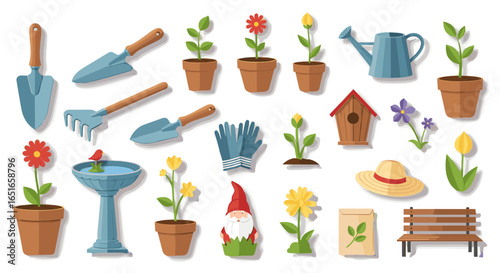 Collection of travel and adventure themed illustrations and icons set up