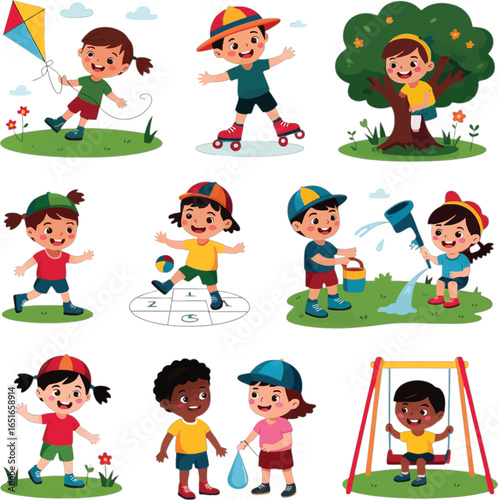 Diverse Children Enjoying Outdoor Summer Activities And Play Keywords: children, kids, summer, outdoor, activities