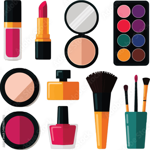 Makeup Products Collection With Lipstick Palettes And Brushes cosmetics beauty