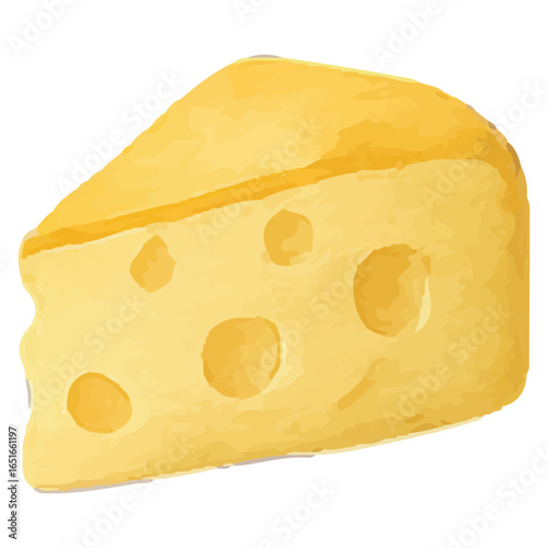 Watercolor cheese wedge illustration with holes and dairy theme