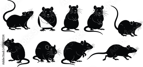 Mouse and rat silhouette vector collection, rodent illustration clipart for pest control