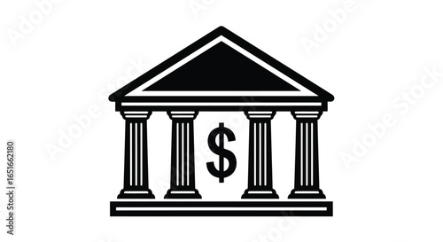 Illustration of bank building with dollar sign isolated on white background
