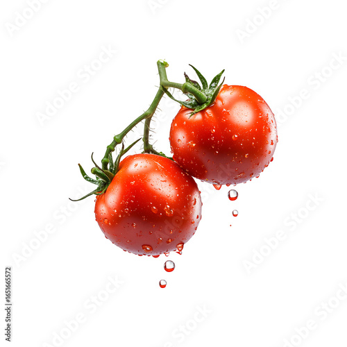 a few flying tomatoes captured in mid-air