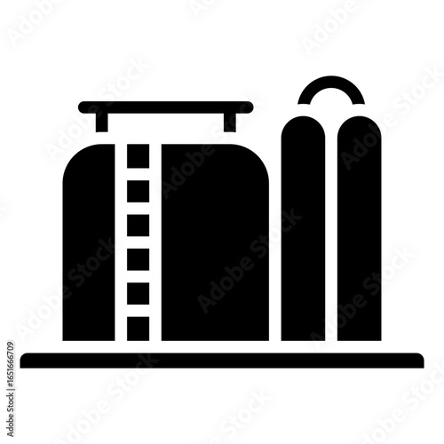 Icon of oil refineries, petrochemical plants, or bulk storage facilities depict stages in the energy supply chain, from production to storage.