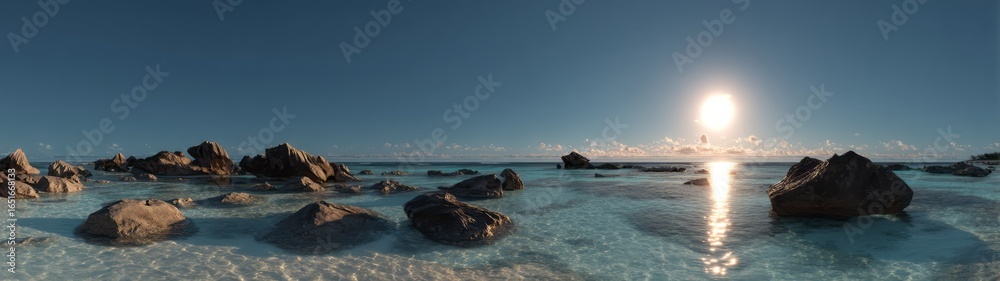 Obraz premium Sunset beach rocks hdr panoramic view 360 degrees