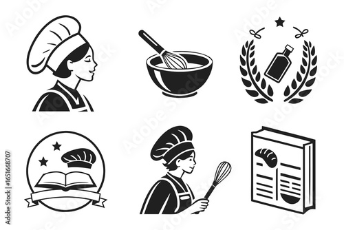 Chef icons set isolated on white background, cooking and baking concept