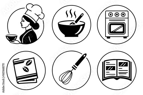 Chef icons set isolated on white background, cooking and baking concept
