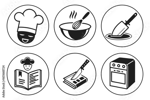 Chef icons set isolated on white background, cooking and baking concept