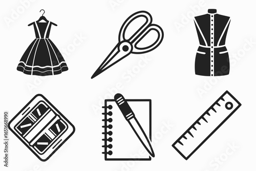 Fashion and sewing icons isolated on white background for creative projects