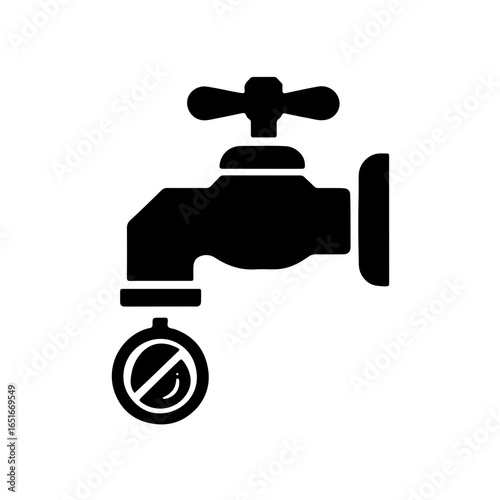 Water Scarcity Icon
 A simple, black and white icon of a dry faucet, symbolizing the critical global issue of water scarcity and drought