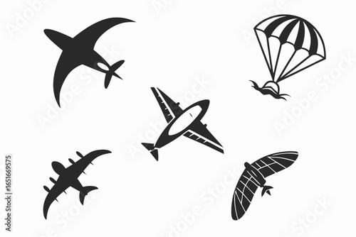 Collection of airplane silhouette isolated on white background for travel