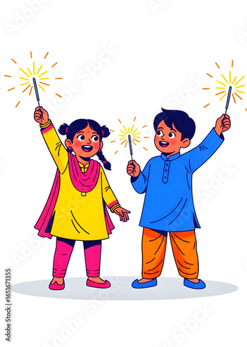 Joyful kids celebrating Diwali with sparklers creating festive cheer and childhood memories of cultural traditions