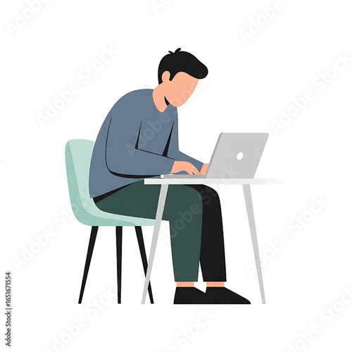 Man Working on Laptop at Desk Illustration Freelancer Concept Design